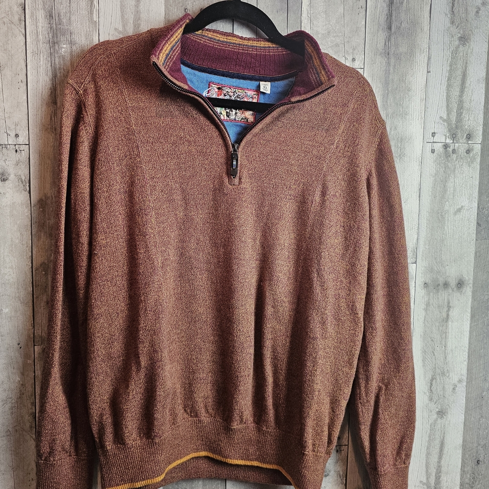 Robert Graham Brown Zip-Up Sweater with Colorful Accents